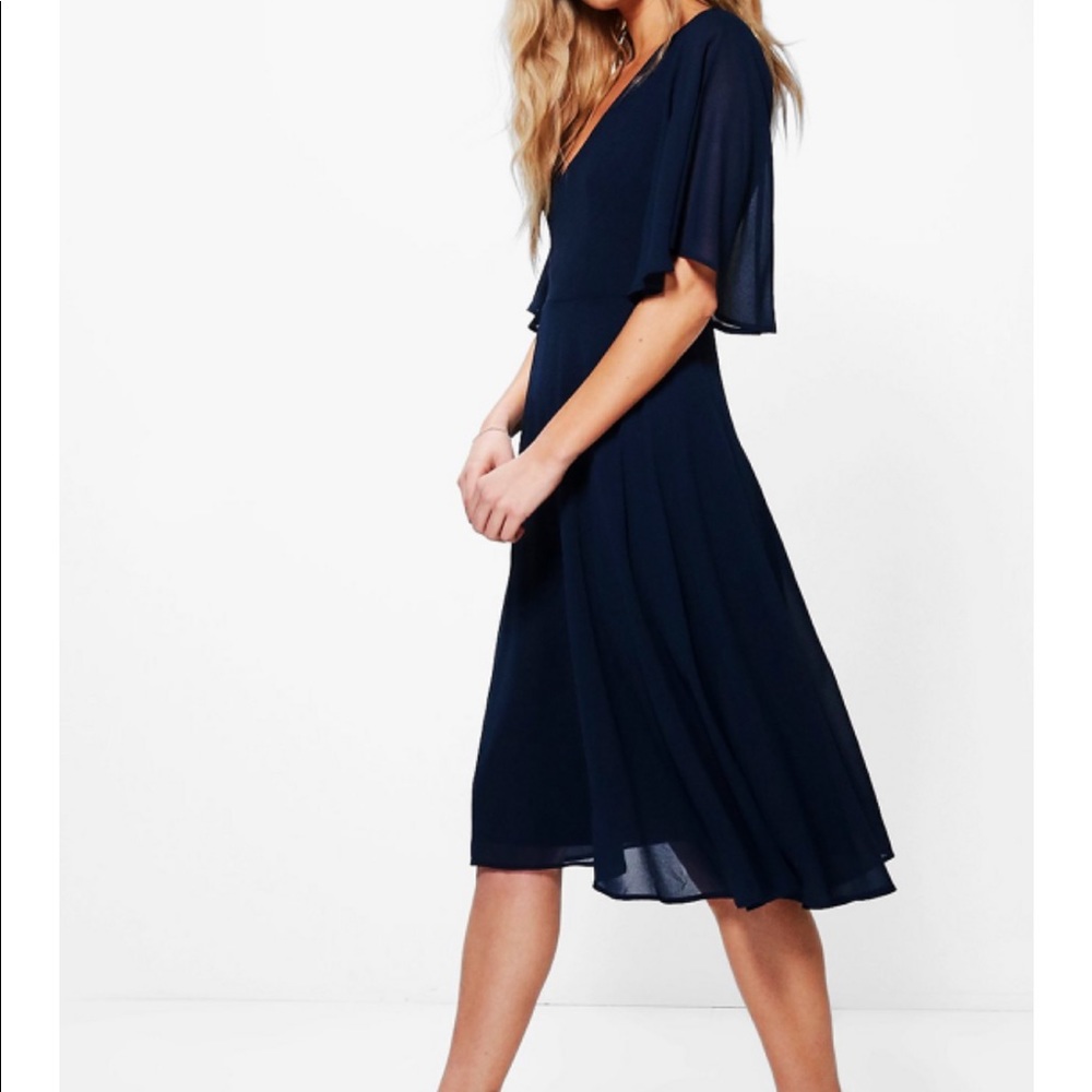 Boohoo Angle Sleeve Midi Skater Dress